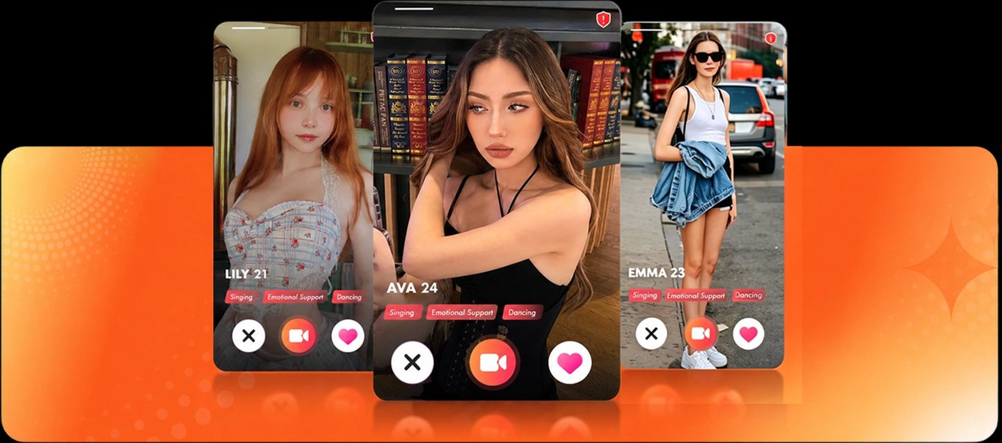 LivCam global 1v1 live cam video chat app preview on three phones